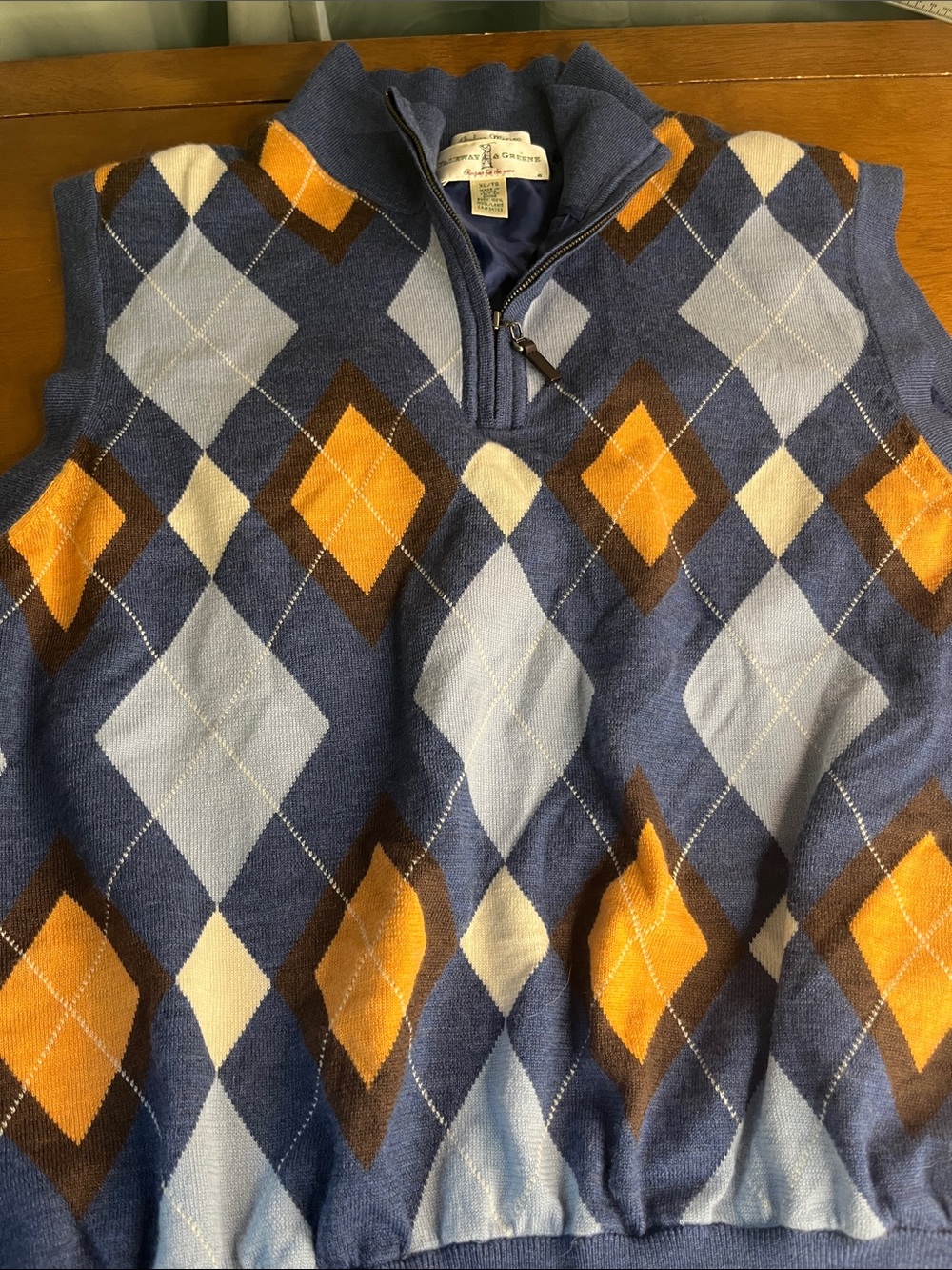 Fairway & Greene Italian Merino Wool Argyle Quarter Zip Sweater Vest
